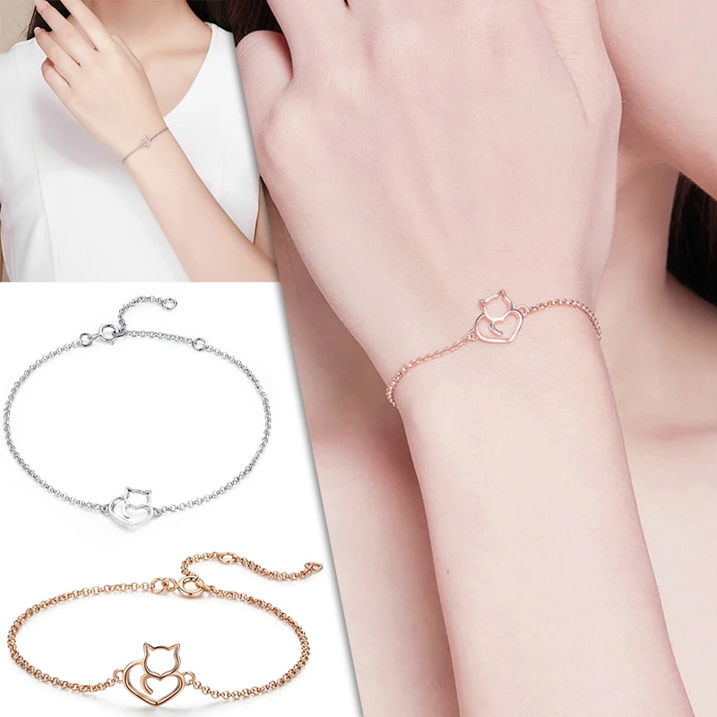 

Простые серебряные браслеты в форме кошки, ручная цепочка для женщин, один размер, ювелирные аксессуары для женщин на День святого Валентин...