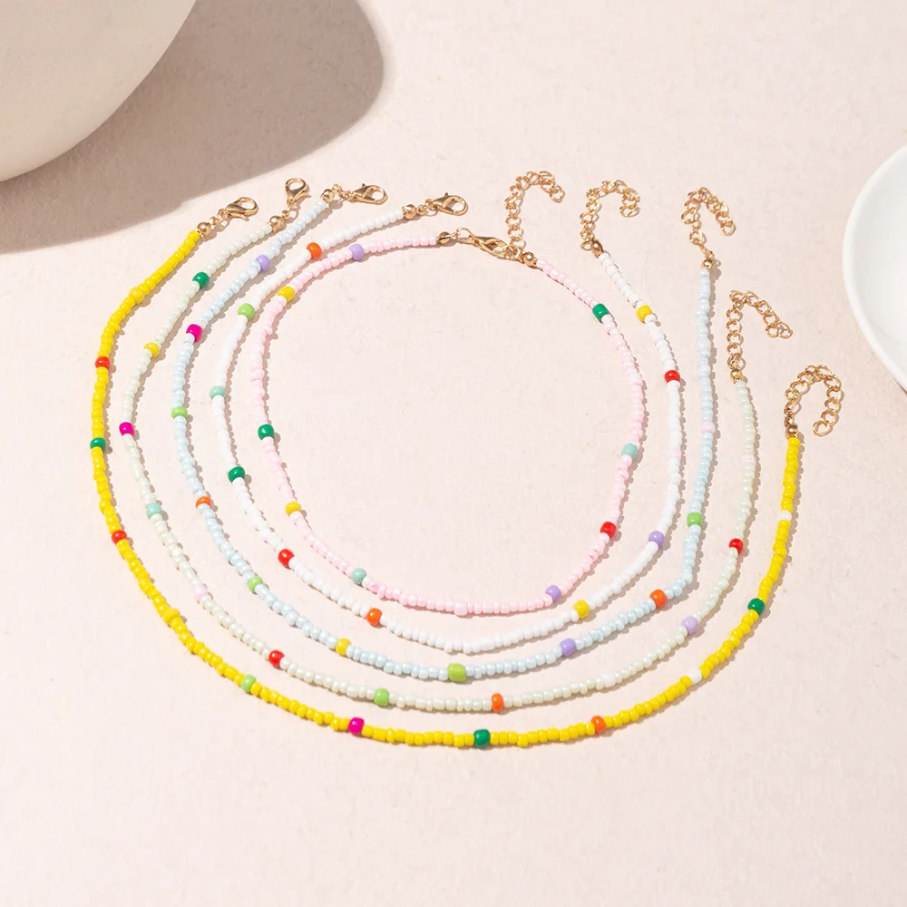 

Cute Bohemia Handmade Colorful Seed Beads Simple Choker Necklace Women's Fashion Wild Sweet Beaded Collar Jewelry Gift