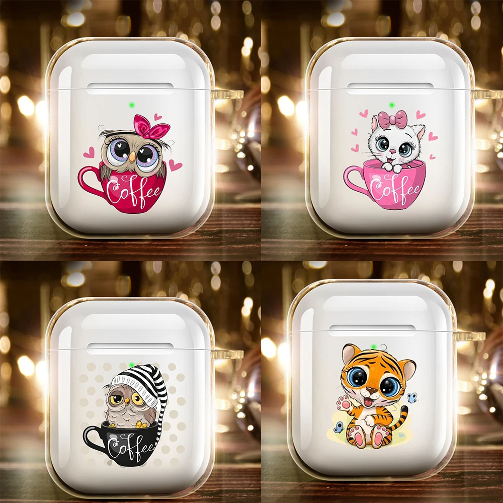 

2021 Silicone cover for Airpods 1/2 Earphone Fashion cute owl coffee cup soft Fundas Airpods Case Air Pods Charging Box Bags