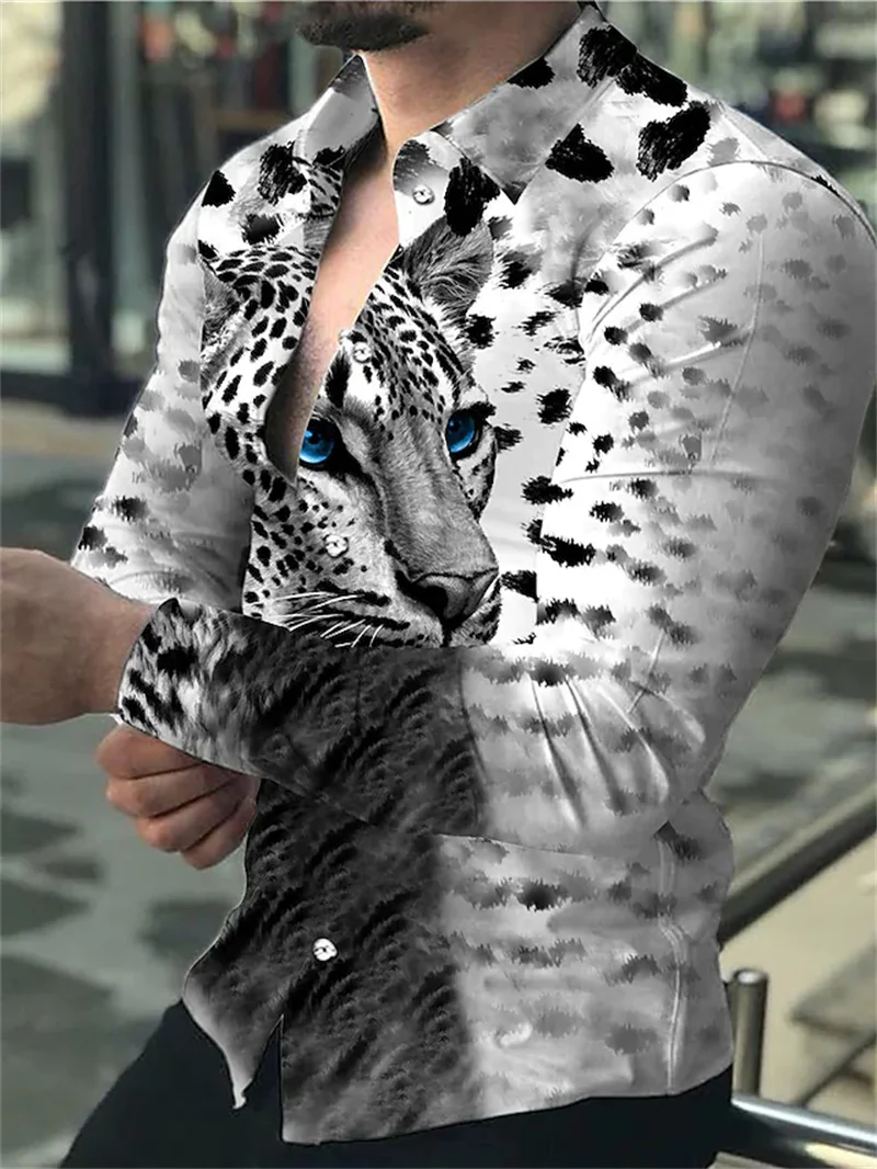 Spring Autumn Men's Luxury Fashion Shirts Print Lapel Designer Slim Long Sleeve Button-Up Shirts Cozy Social Club Prom Bar