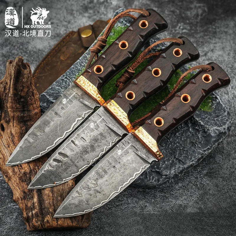 

HX OUTDOORS Tactical Knife Hunting 9Cr18Mov Steel Wood Handle Camping Survival Rescue Knives With Sheath EDC Tool Dropshipping