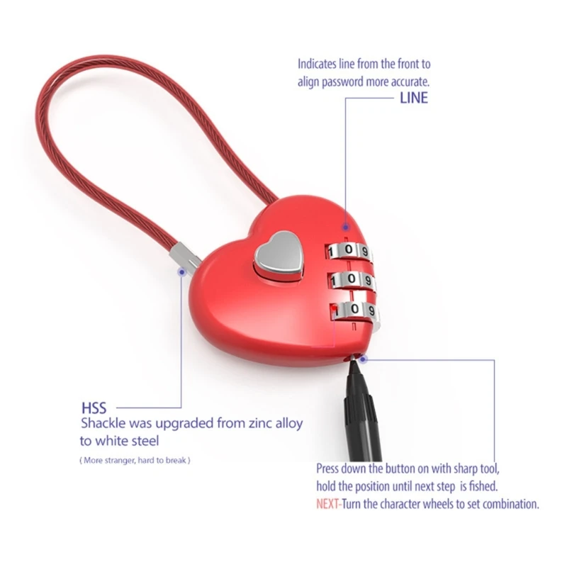 

Solid Wish-Lock Heart Shape Padlock for Lovers Wedding Padlock Long Wire Rope-Lock Anniversary Valentines Day Gift