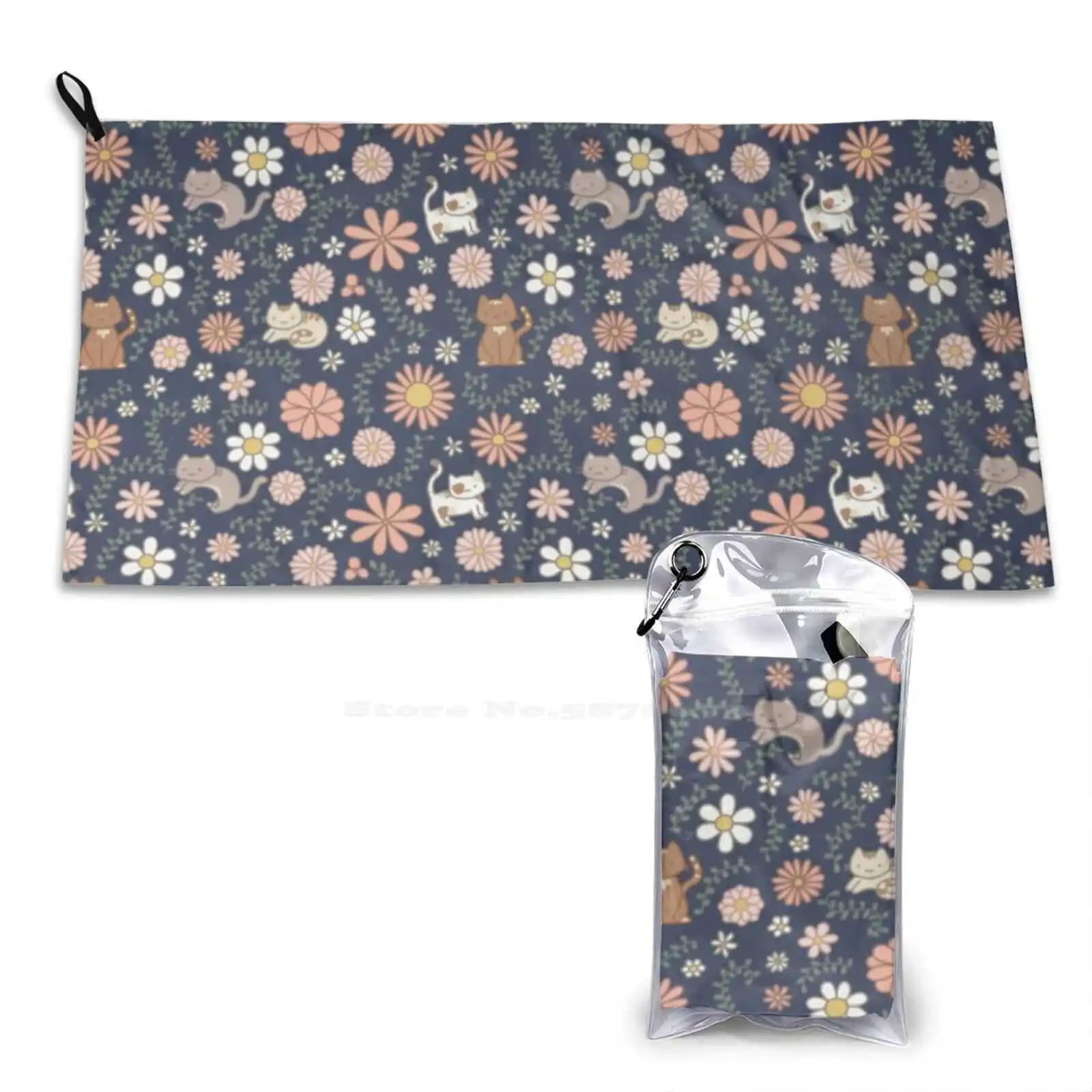 S Home Outdoor Cats Flowers Peach Pink White Grey Gray Navy Blue Patterns Floral