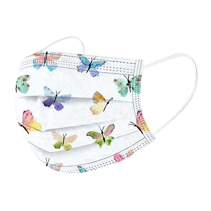 

10/50Pcs Butterfly Printed Mask Kids Mask Industrial Mask 3Ply Ear Loop Terrmasker Scarf Masks Halloween Cosplay