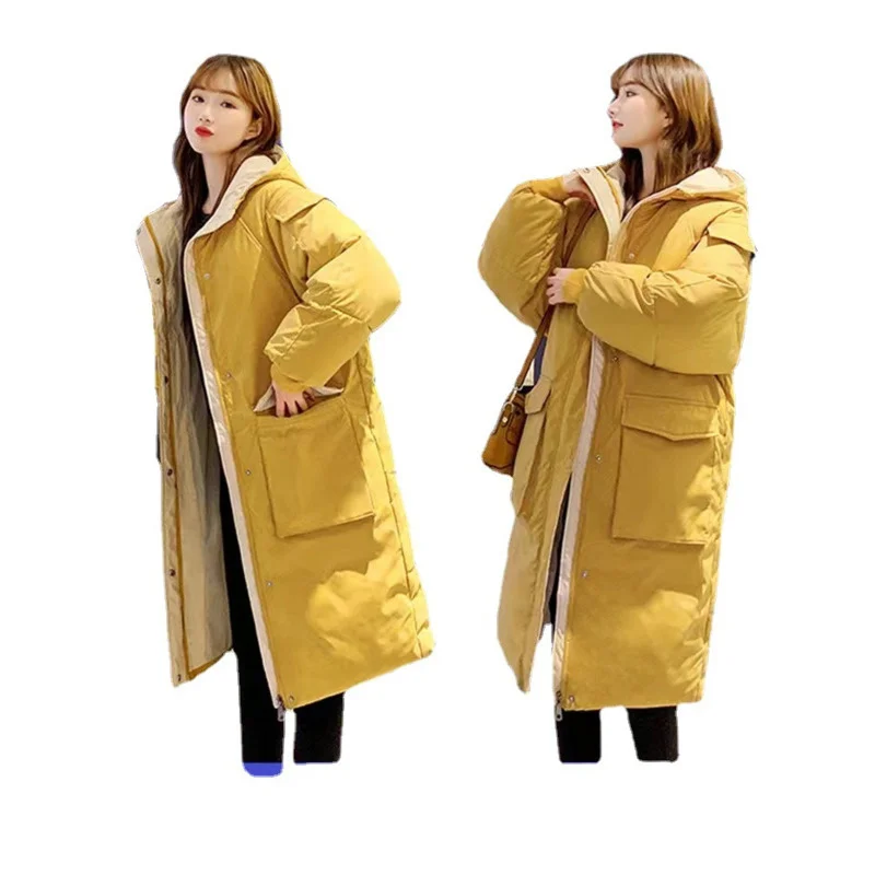 2022 Winter Warm Loose Large Casual Hooded Thick Down Jacket for Women Cotton Goth Basic Jackets Techwear Women Windbreaker Coat