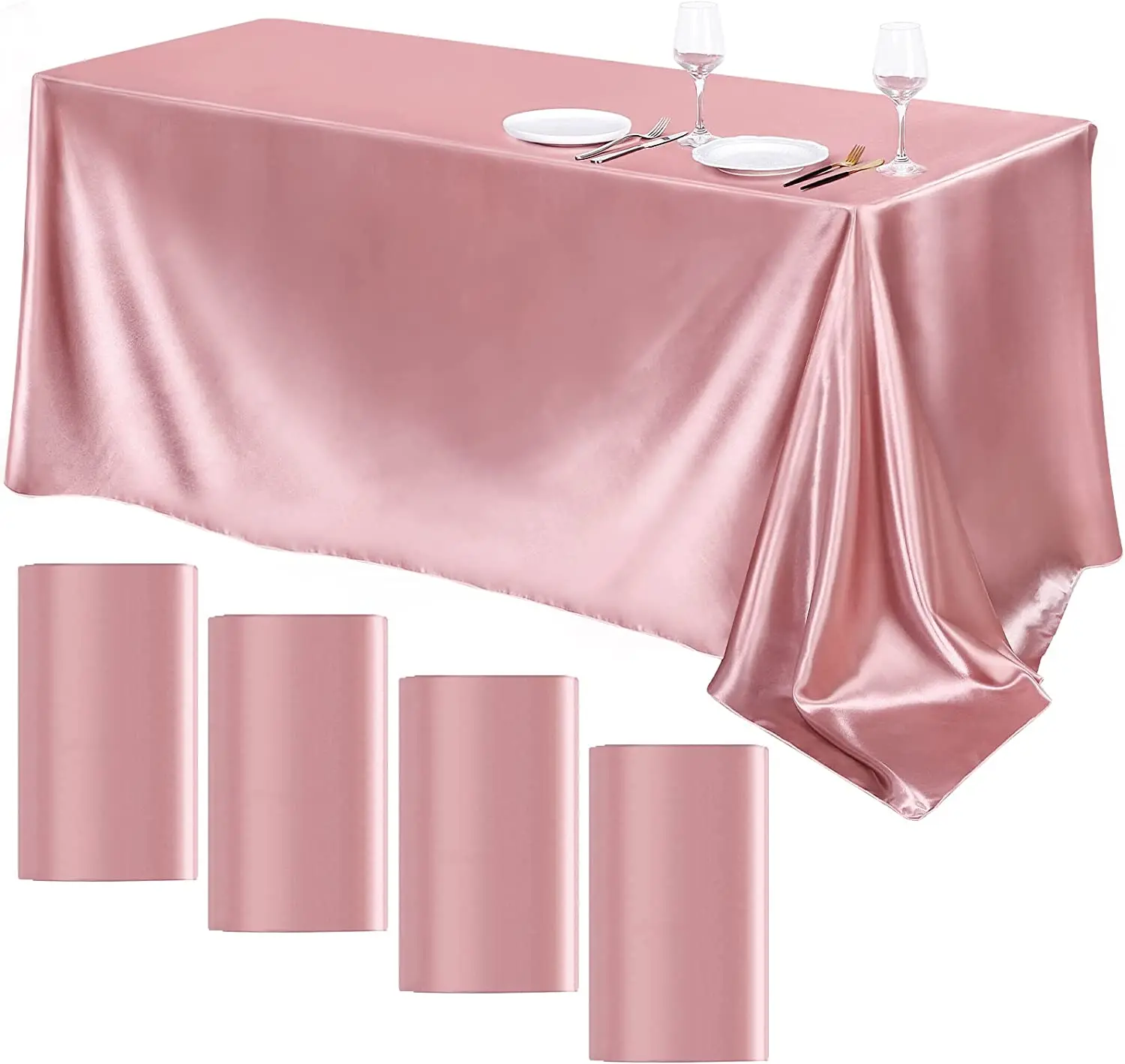 

Rectangle Wedding Satin Tablecloth 57x102inch Bright Smooth Silk Table Cover for Wedding Banquet Anniversary Dining Table Decor