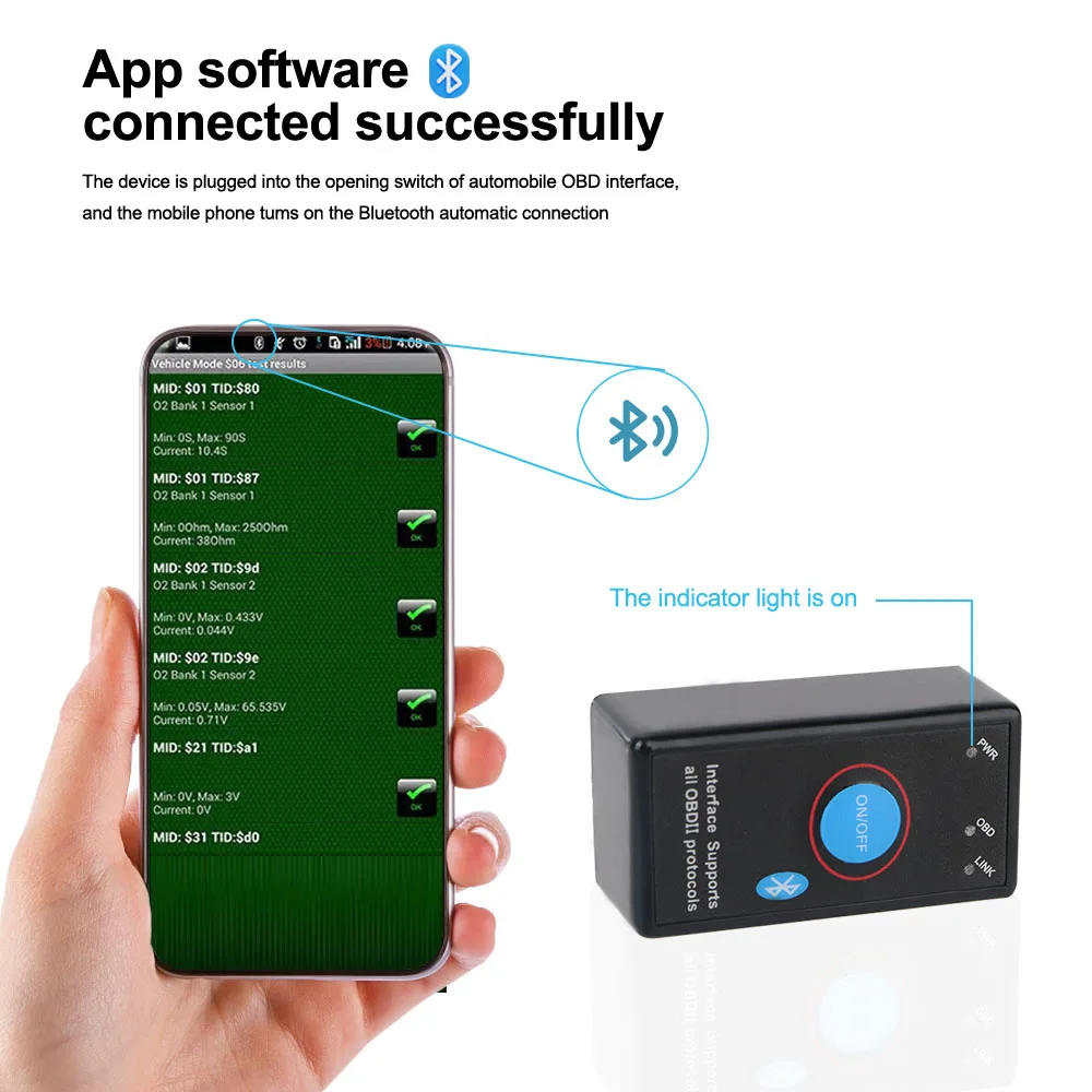 OBD2 Диагностический Сканер Адаптер Интерфейс Bluetooth V1.5 Для IOS Android Автомобильный