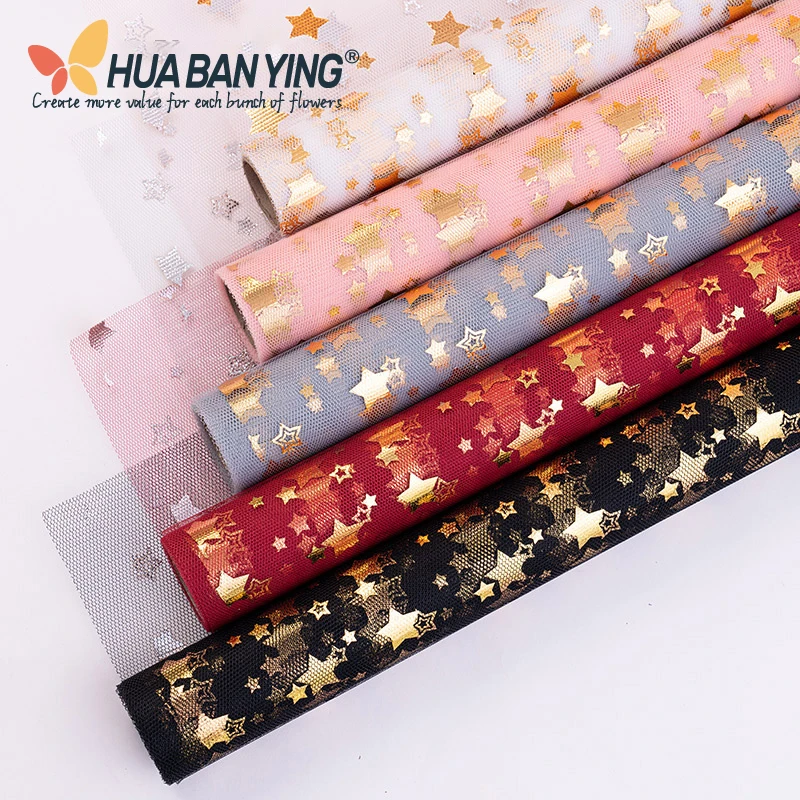 

5 ярдов, сетчатая Цветочная оберточная подкладка с горячим тиснением, звездный узор, оберточная кружевная марля, фотобумажная бумага