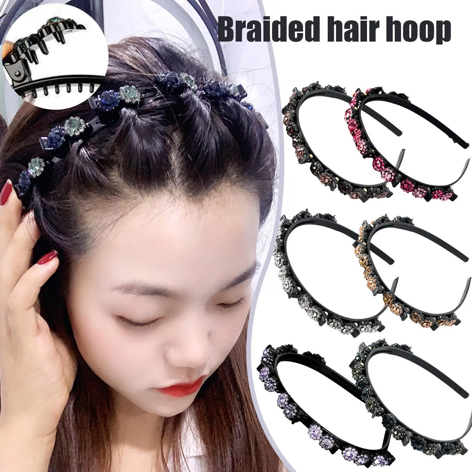

Woman Double Layers Hairband With Clips Twist Clip Hollow Bezel Accessories Braid Hairstyle Headband Hair Turban Lady C0O1