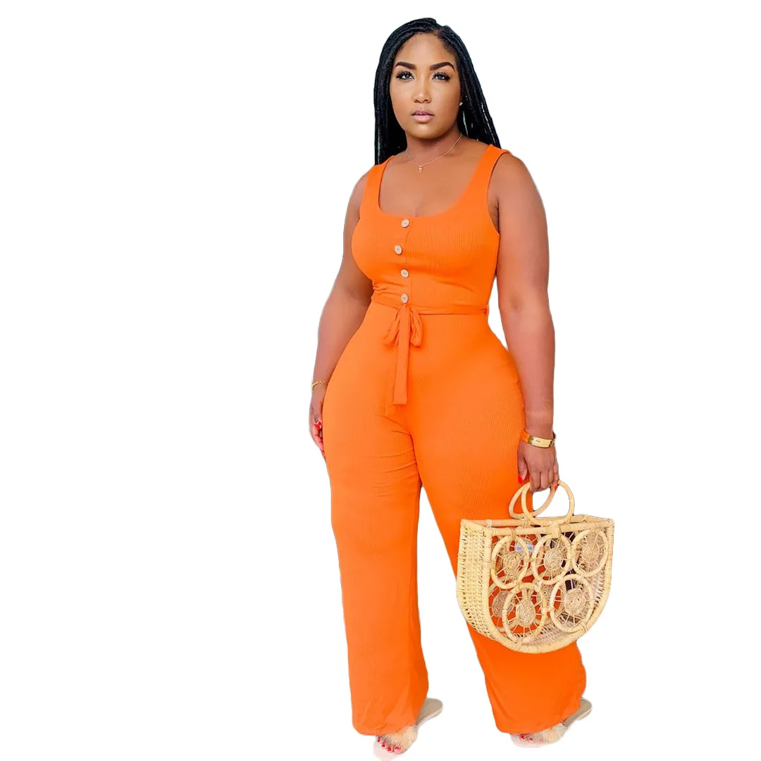 HM6330 Ladies Casual Jumpsuit Summer Women's Fashion Sleeveless Stitching Loose Wide Leg Jumpsuit Women
