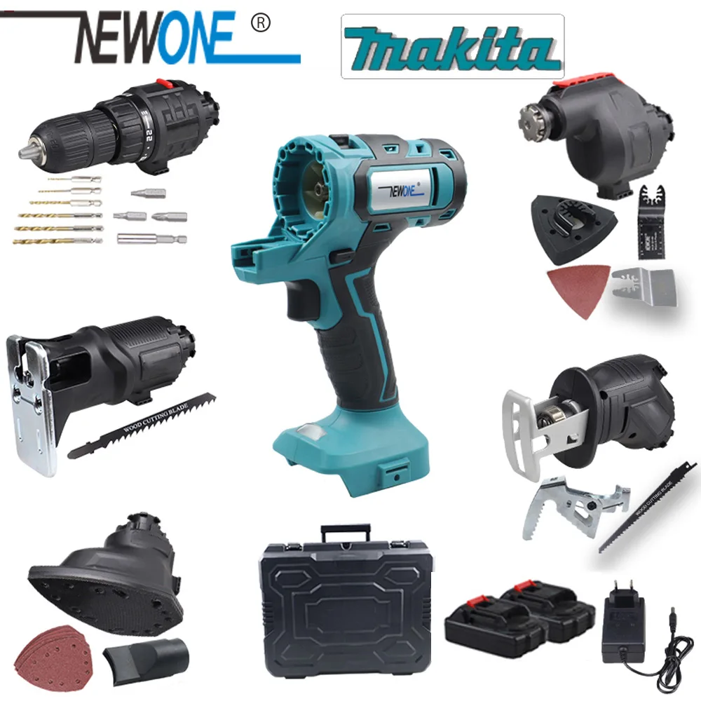 

NEWONE 18V Cordless Impact Drill with Screwdriver Jigsaw Saw Circular Saw 4'' Chainsaw Quick Release Oscillating Tool