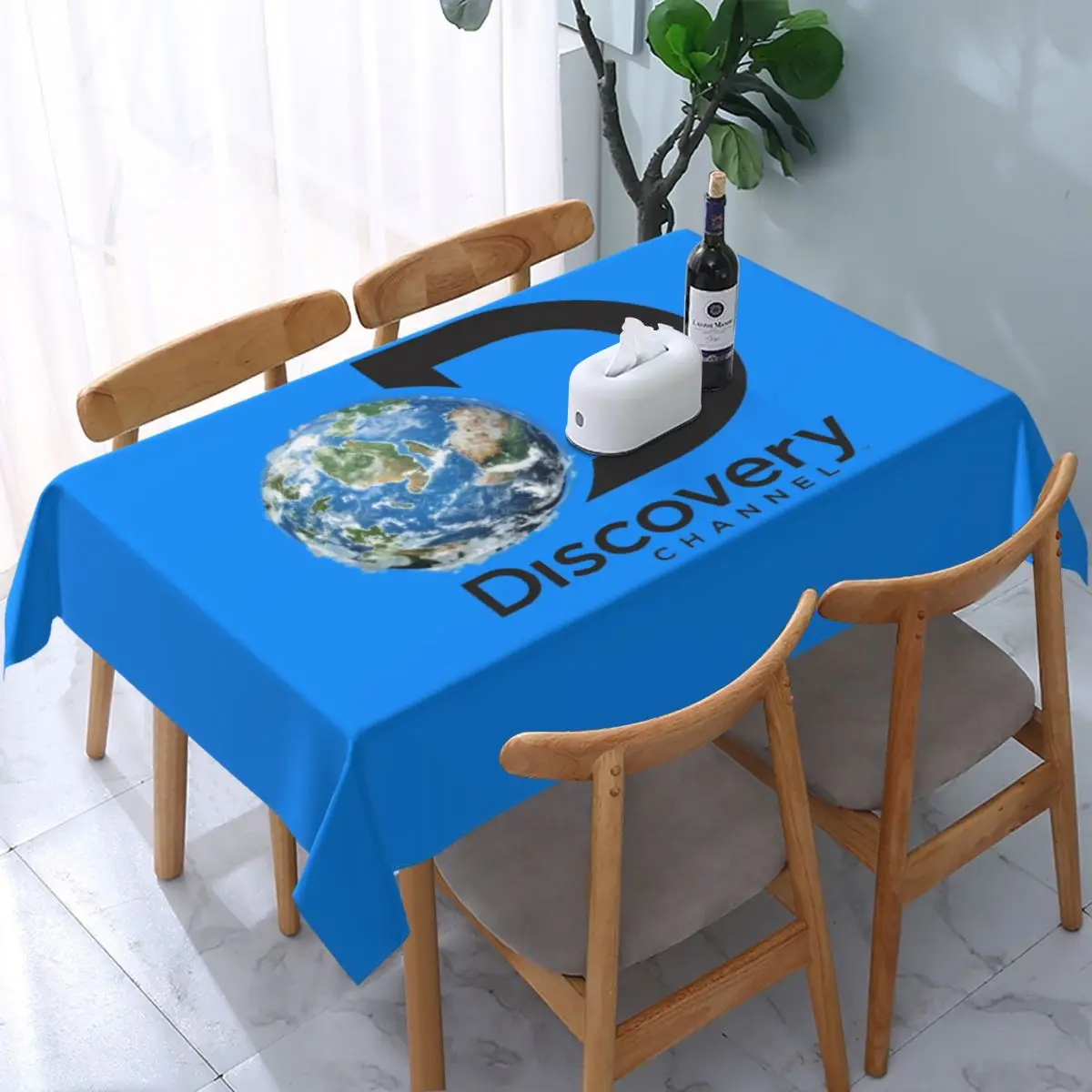 

Rectangular Oilproof Discovery Channel Table Cover Fitted Television Show Science Table Cloth Backing Edge Tablecloth for Dining