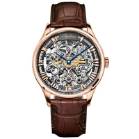 agelocer skeleton power reserve 80 hours mechanical watch men automatic rose gold leather mechanical wrist watches reloj hombre