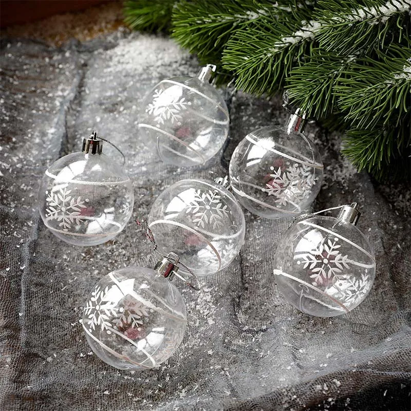 

Прозрачные белые пластиковые рождественские шары 6 шт.