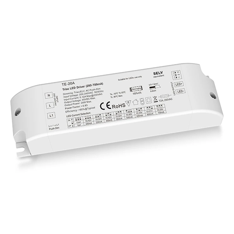 10-42VDC 20W 200MA-700mA Triac контроллер драйвера постоянного тока TE-20A 2000 Гц Светодиодный