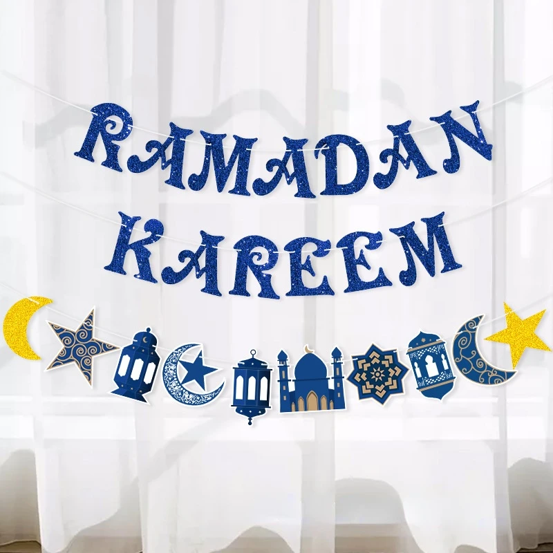 

Яркий баннер JOYMEMO Eid Mubarak, ярко-синий баннер для семейной вечеринки