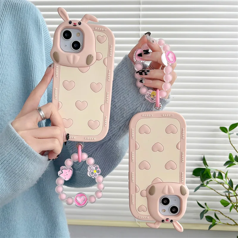

Pink Love Bunny Chain Phone Case Suitable for All Models Apple Huawei OPPO Xiaomi Vivo Samsung, Etc.