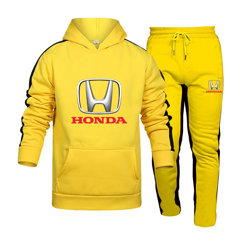 

Honda Logo Print Men Hoodie Suits Tracksuit 2022 Autumn Winter Cotton Fleece Warm 2 Piece Stripe Hoodie+Pant Men Sets Sportswear