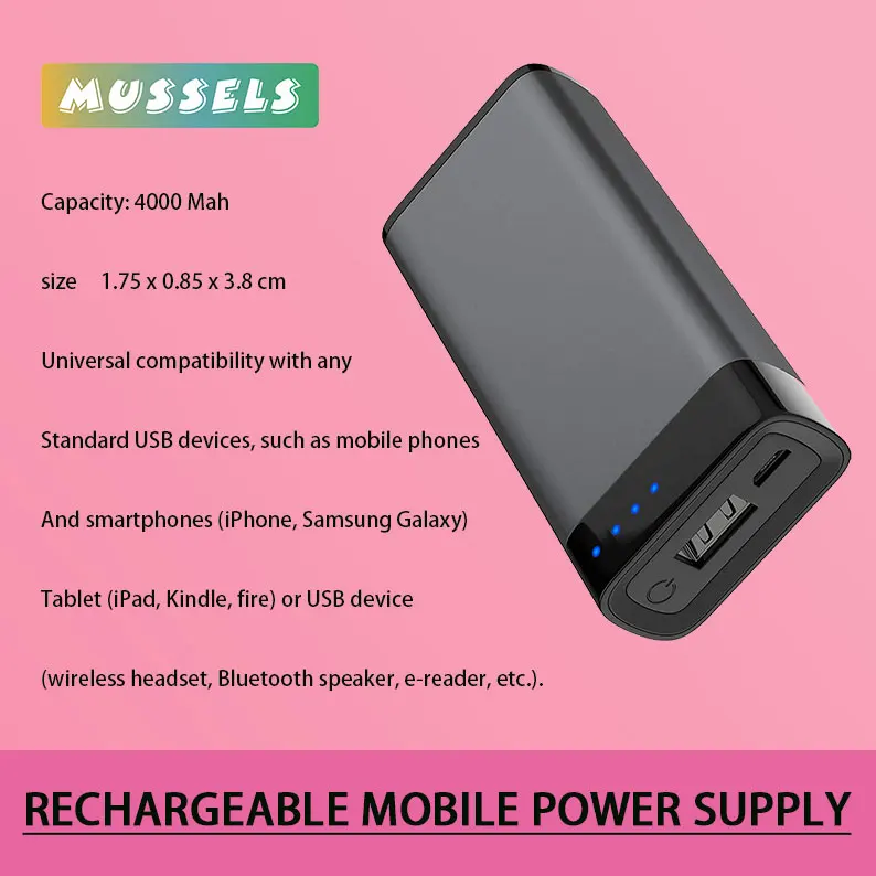 

Портативное зарядное устройство 4000 мАч, внешний аккумулятор USB, Аккумуляторный блок для iPhone 13, 12, 11, XR, XS, X, 8, 7, SE, iPad, Android Samsung Galaxy