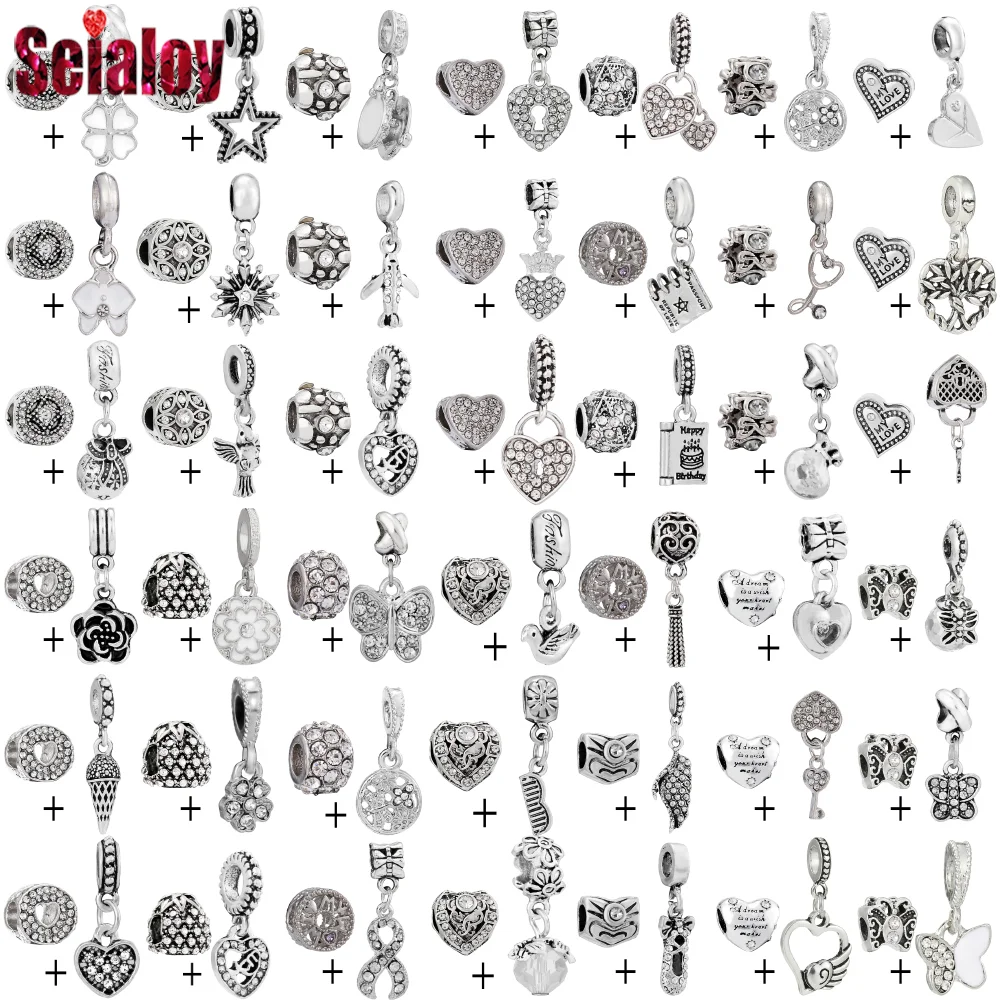 

Seialoy 2pcs Silver Color Eternal Heart Beads & Heart Gift Bag Charm Wing Butterfly Pendant Diy Bracelet Necklace Accessory