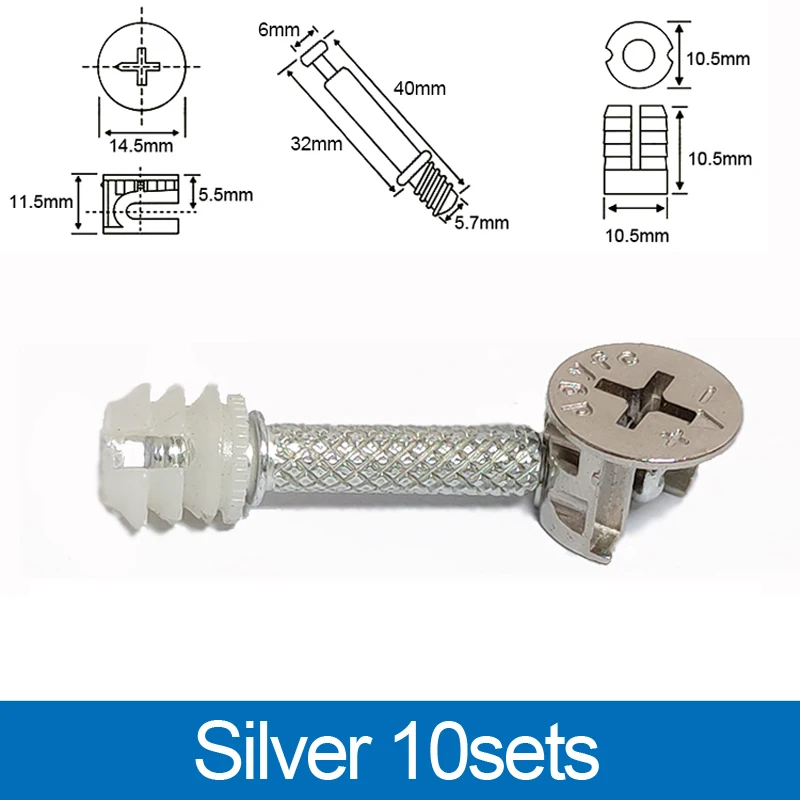 

New 10 Sets Furniture Side Connecting 15 x 12mm Cam Fitting Dowel Pre-inserted Nut