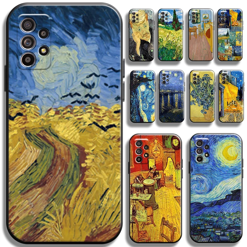 

Retro Van Gogh Oil Painting For Samsung Galaxy A32 A32 5G Phone Case Coque Shockproof Liquid Silicon Back Cases Funda Carcasa
