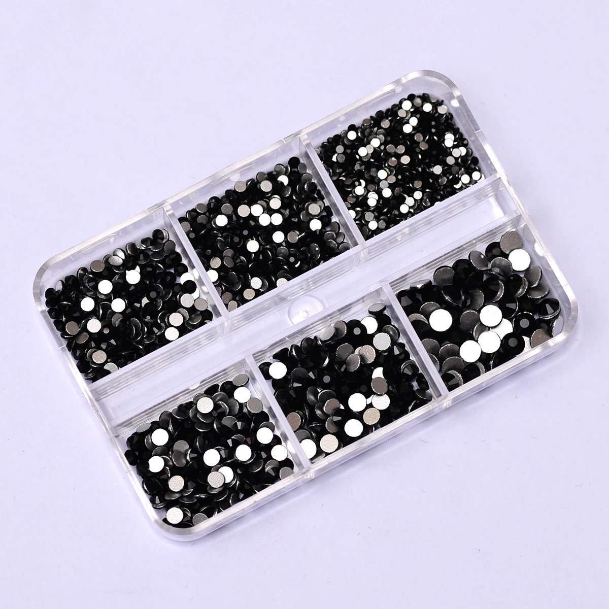

1250pcs 6 Grids/Box Jet Nail Art Decoration Rhinestones Round Flatback Diamonds Nail Charms Supplies for Professionals
