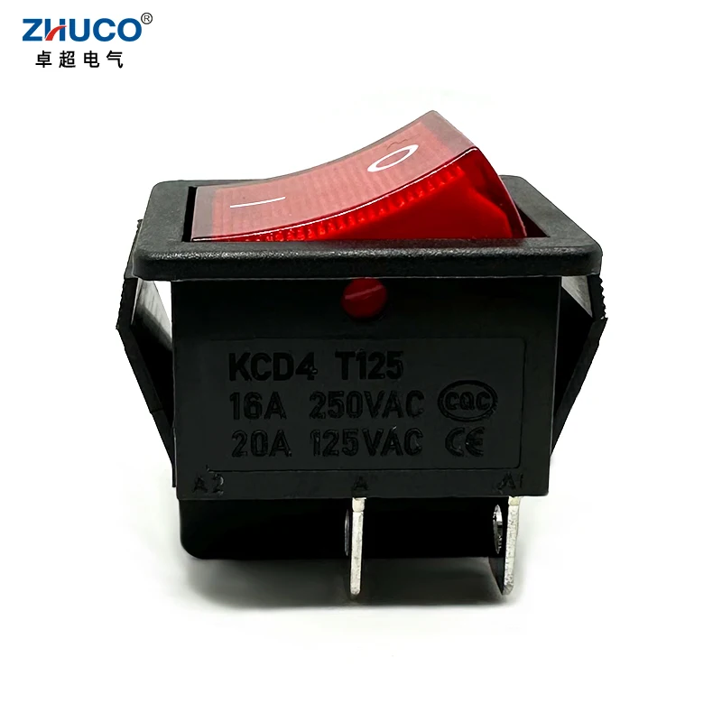 

1PC KCD4-201N-4P-R 220V Red LED Light 28X21mm Mounted Hole 4 Pins DPST ON OFF Power Rocker Switch Heavy Duty 15A 250VAC T125