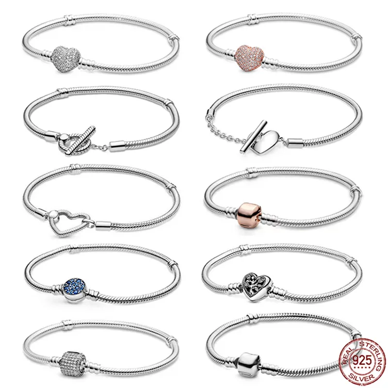 

New 925 Sterling Silver Classic Snake Bone Chain Bracelet Simple Fashion Bracelet fit Original Design Charm Beads DIY Jewelry