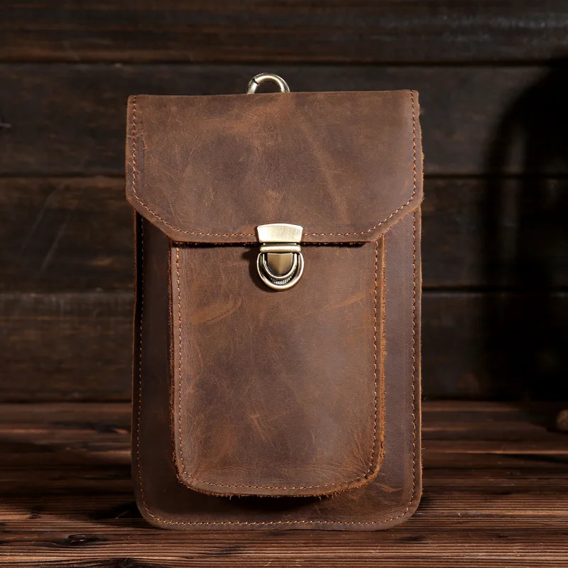 

Crazy Horse Skin Leather Waist Packs Genuine Leather Fanny Pack Belt Bag Phone Bags Shoulder Multifunction Sports Waist Bag 2091