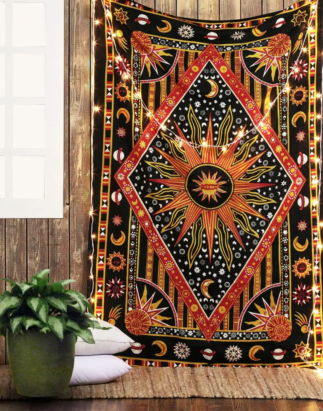 Хлопковый гобелен с горящим солнцем для спальни небесная луна звезда планета