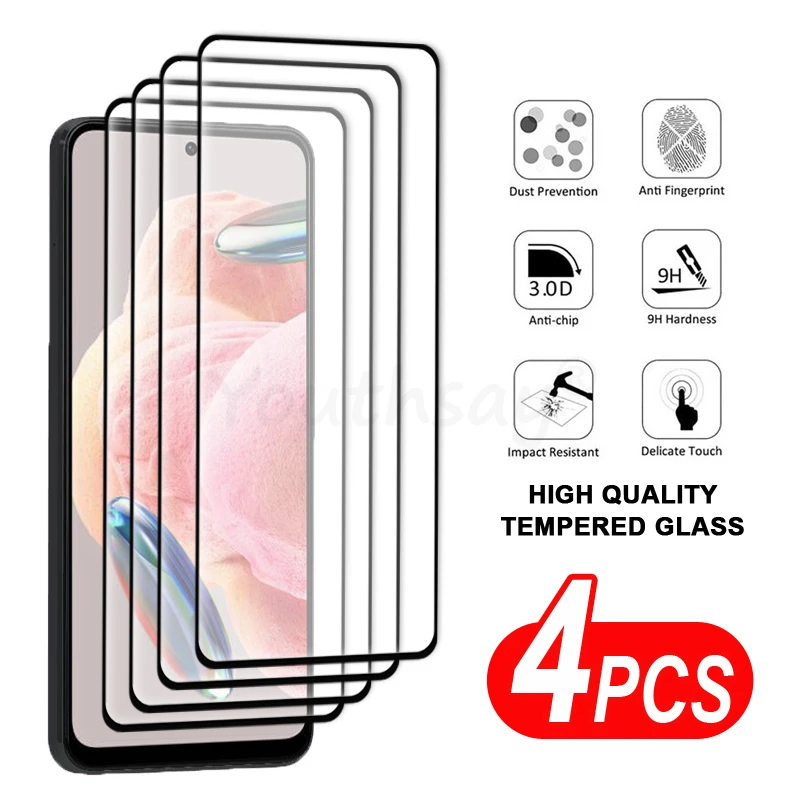 

4Pcs Glass For Xiaomi Redmi Note 12 Tempered Glass For Redmi Note 12 Pro Plus 12 Turbo Glass Full Cover Screen Protector Film