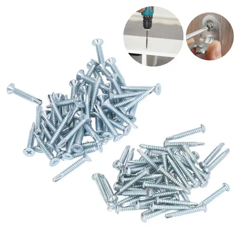 

50Pcs Self Drilling Screw Carbon Steel 4.8x32mm Fastener Set Kit for Repair Fastener tornillos