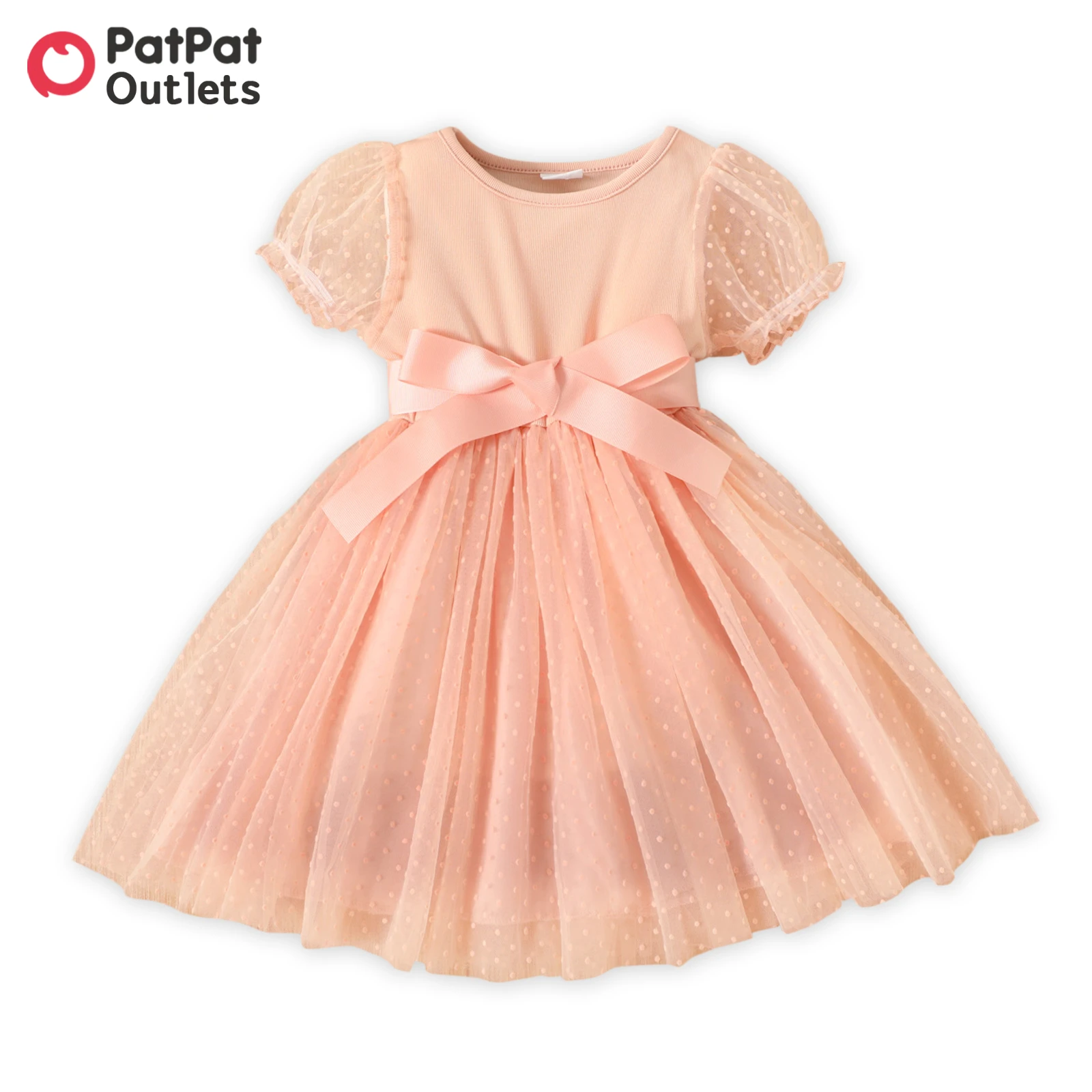 

PatPat Summer Newborn Baby Girl Dress Toddler Girl Dotted Swimwear Belted Short Puff-sleeve Pink Mesh Princess Beach Dress