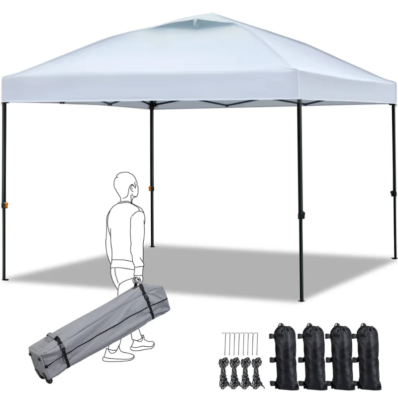 SMILE MART 10' x 10' Portable Canopy Instant Tent with Wheeled Carry Bag, Whiteparty tent  shed  pergola