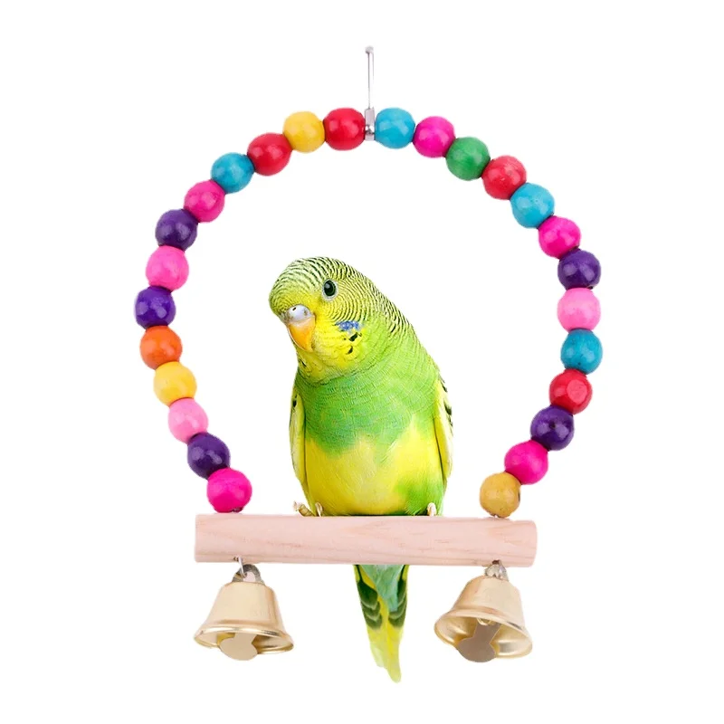 

1Pc Wooden Pet Bird Swings Toy with Hanging Bells for Cockatiels Parakeets Cage Accessories Birdcage Parrot Perch Hanging Swing