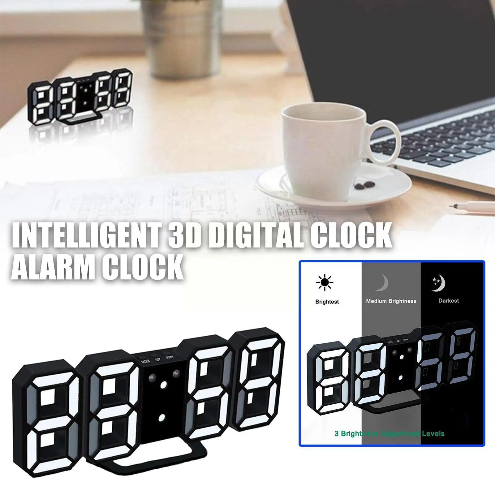 

3D Intelligent Alarm Clock LED Digital Wall Clock with Decoration Wall Clock 3 Hanging Levels Home Brightness V2E1
