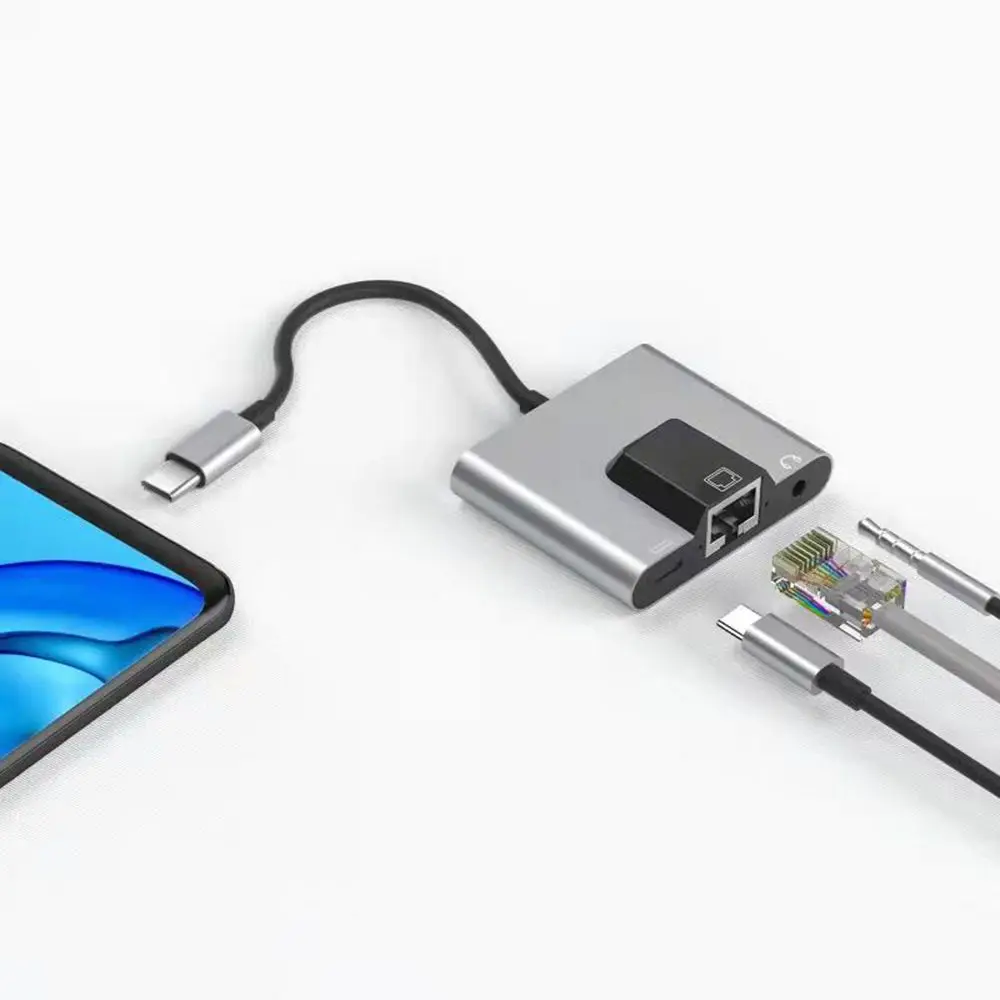 

Док-станция для планшетов, высокоскоростная док-станция с портом Type-C на Ethernet USB C на 3,5 мм, сетевой адаптер для быстрой зарядки аудио PD