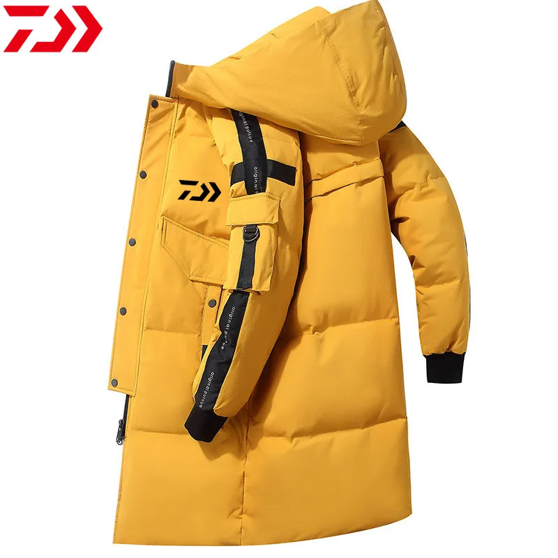 

Daiwa 2024 New Men's White Duck Down Fishing Jacket Warm Hooded Thick Puffer Jacket Coat Casual High Quality Winter Overcoat