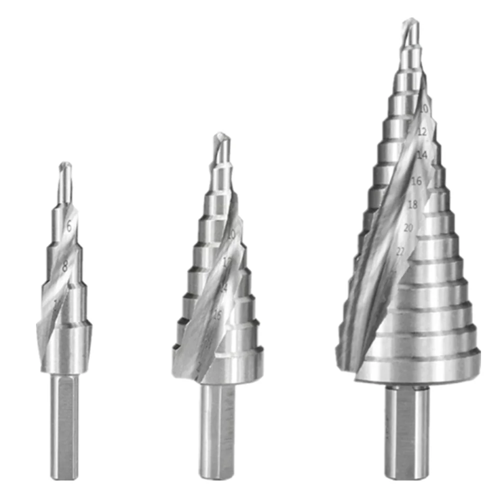 4-12 4-20 4-32mm Step Drill Bit Spiral Groove Pagoda Hole Cutter Metal Cone Drill Bit Triangular Shank Hole Opener HSS