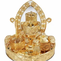 wholesale home decorative metal essential oil and backflow incense burner diffuser gold decor craft set with mirror tray
