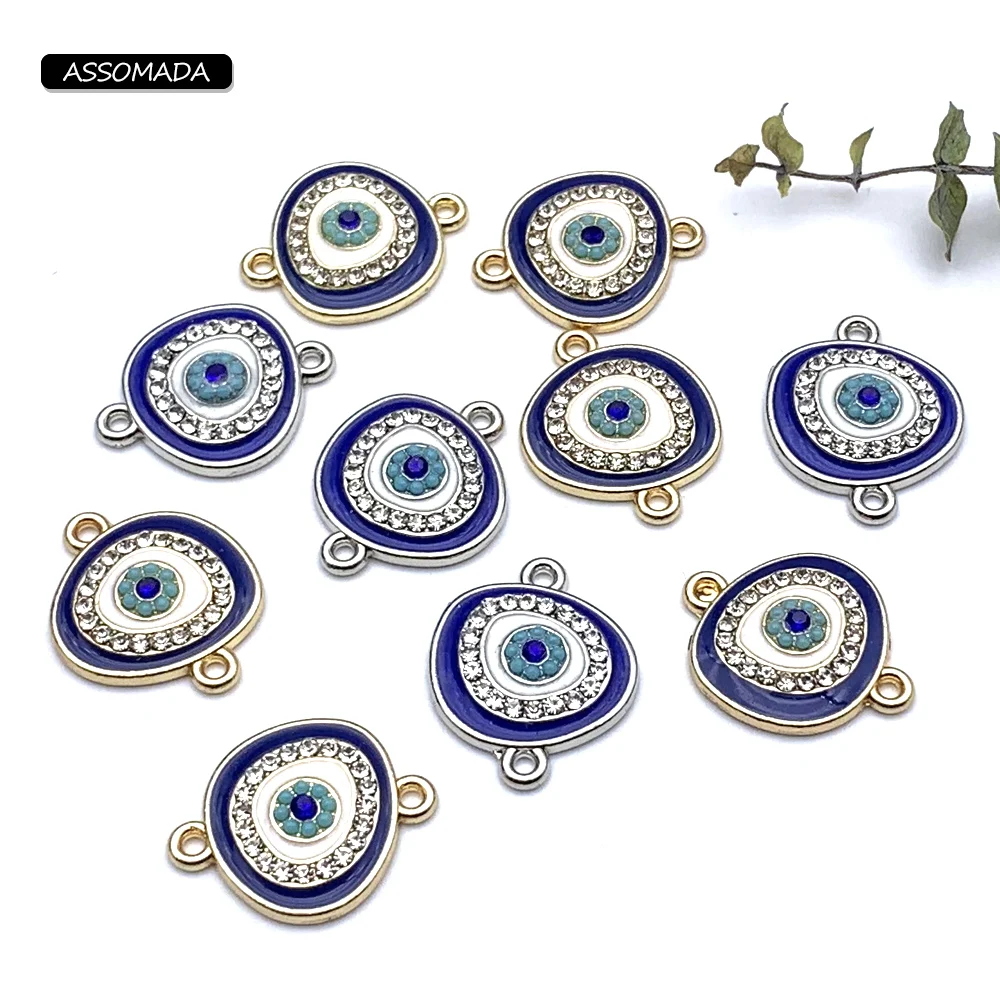 

ASSOMADA 6pcs Fashion Rhine Evil Eye Charms Connectors Bracelet Coins Fit Evil Eye Necklaces Pendants DIY Jewelry Accessories