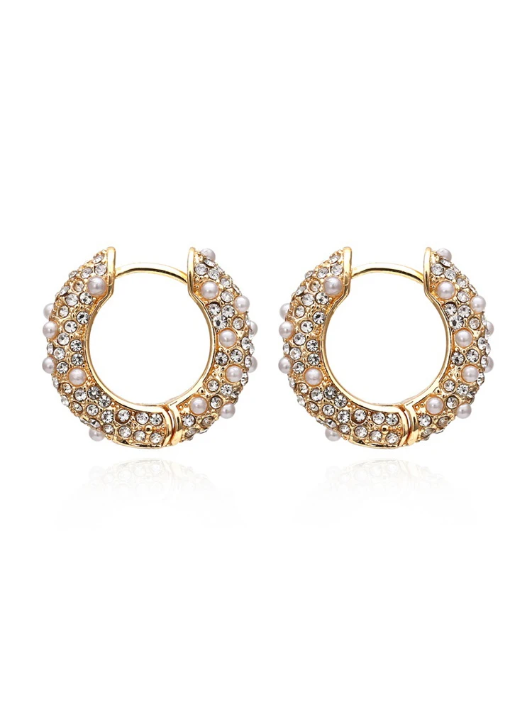 

European and American Simple Micro-set Color Rhinestone Earrings Can Open Copper Gold-plated U-shaped Earrings