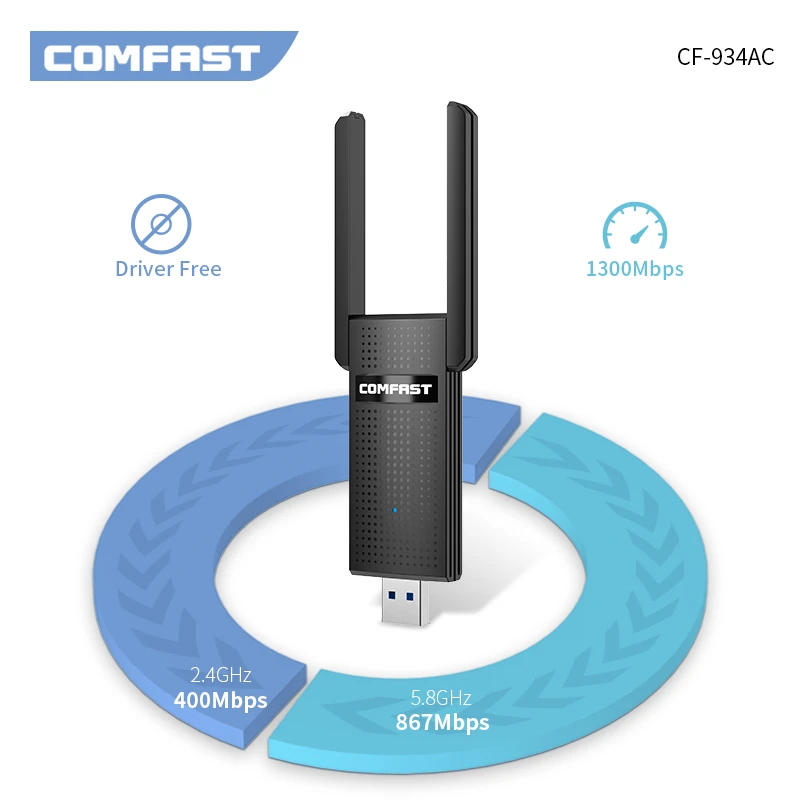 

1300 Мбит/с Бесплатный привод WiFi Adatper 5 ГГц двухдиапазонный гигабитный Wi-fi адаптер 802.11AC MU-MIMO Ethernet Wi-fi ПК ноутбук Wi-fi приемник