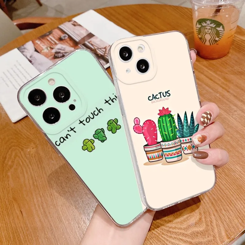 

Candy Color Cactus Phone Case FOR IPhone 14 13 12 11 Pro Plus X 13 Pro MAX XR XS MINI Transparent Covers