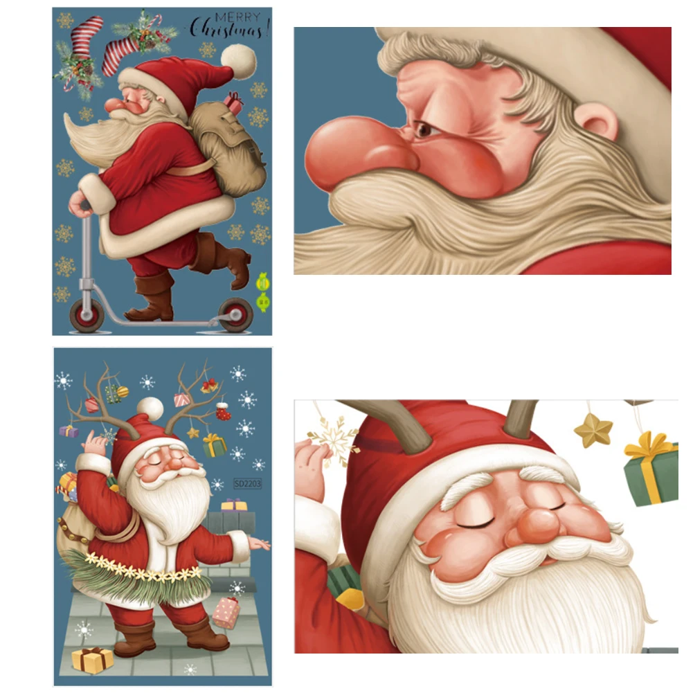 

Skateboarding Santa Stickers for New Year Christmas Decoration Window Glass Decor Decals Christmas Tree Sticker for Home Decor