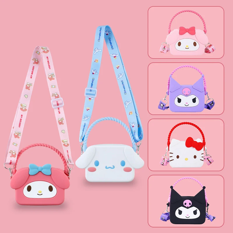 

Kawaii Kuromi My Melody Cinnamoroll Hello Kitty Милая мультяшная ручная сумка-мессенджер детская силиконовая сумка для хранения монет подарок на день рождения