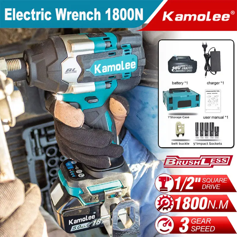 

Kamolee 1800 N.m Electric Impact Wrench DTW700 The Plastic Box1/2 Inch Compatible with 18VMakita Battery(Automobile Maintenance)