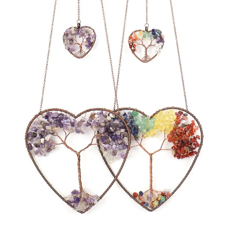 

Natural Stones Crystals Heart Tree of Life Gemstones Agate Suncatcher Dream Catcher to Hang Ornaments Home Room Decor Souvenir