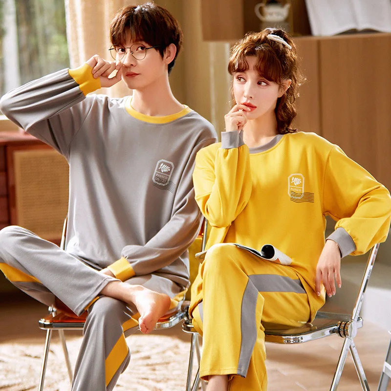 Cotton Korean Fashion Homewear Man Long Pajamas Set Women Sleepwear Female Male Home suit Mujer Homme Nightwear pyjama Clothing